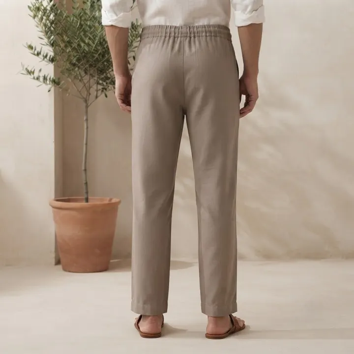 Bemount Desert Sand Linen Drawstring Pant, back view