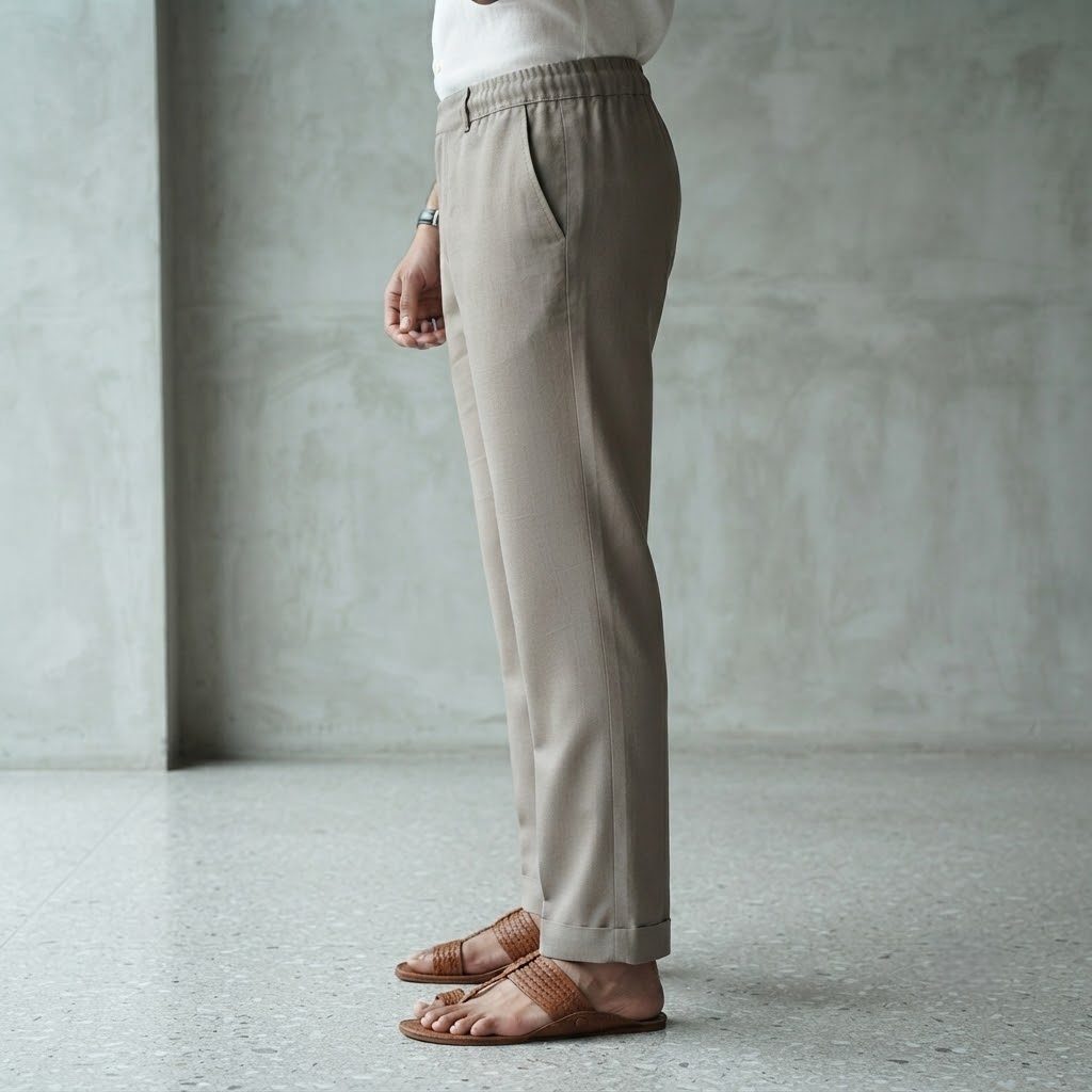 Desert Sand Linen Drawstring Pant, side view