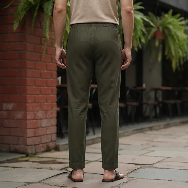 Bemount Olive Drab Linen Drawstring Pant, back view