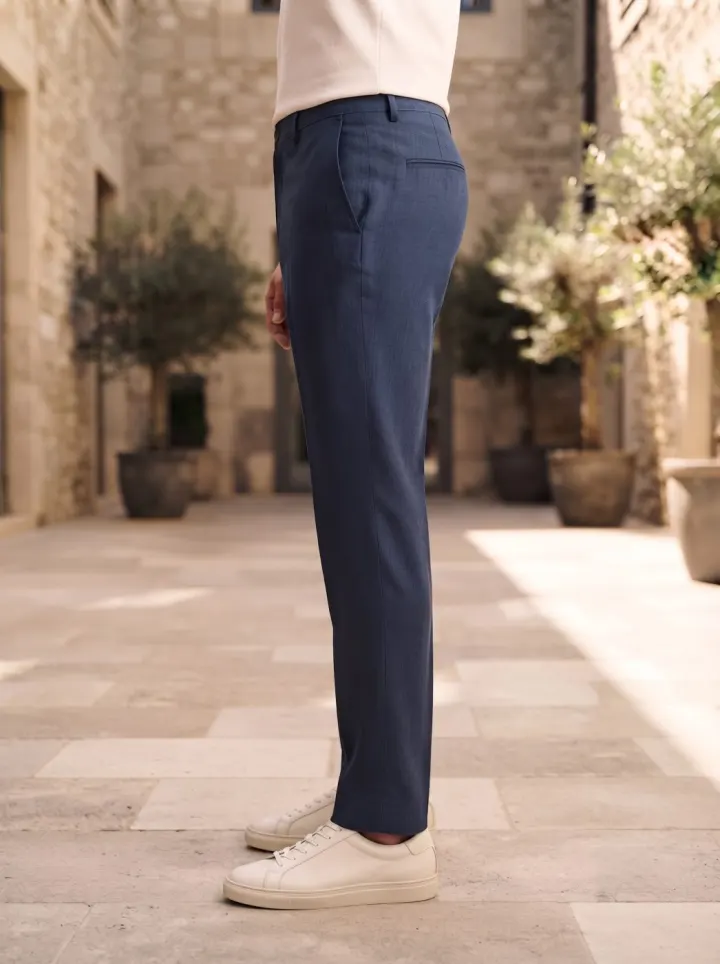 Bemount Portofino Linen Trouser, Navy, side view in Navy