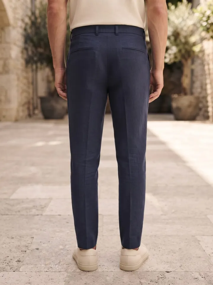 Bemount Portofino Linen Trouser, Navy, back view in Navy
