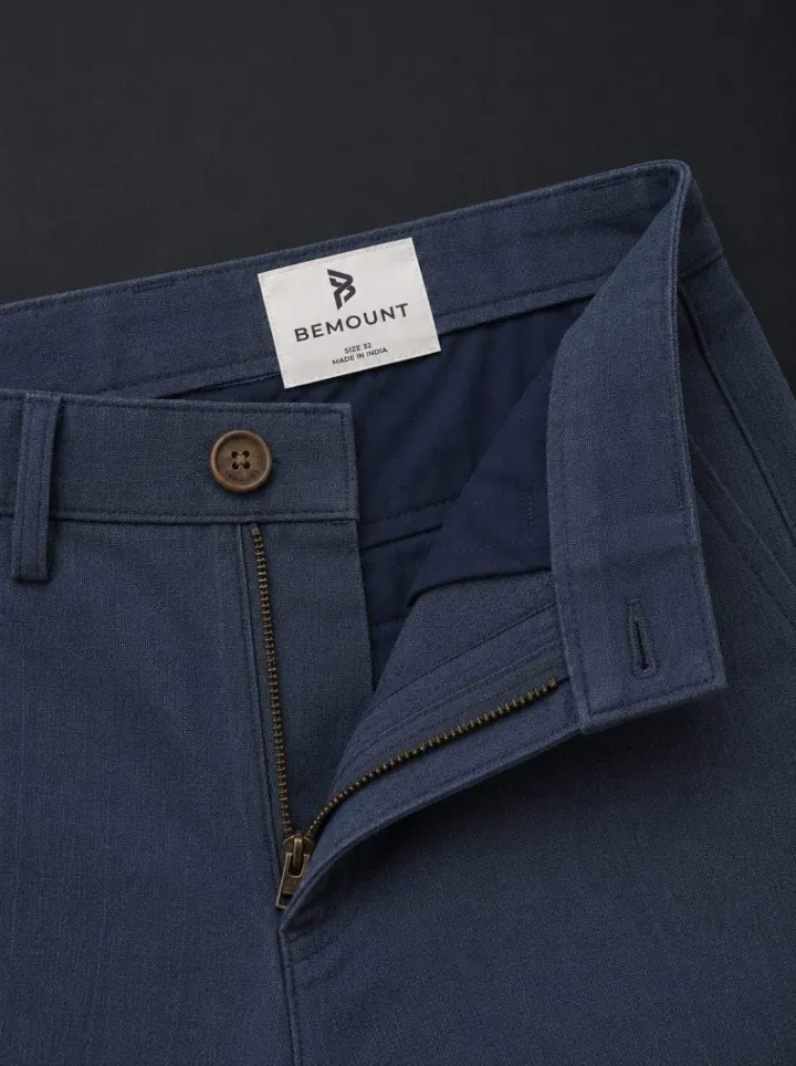 Bemount Portofino Linen Trouser, Navy, waist view in Navy