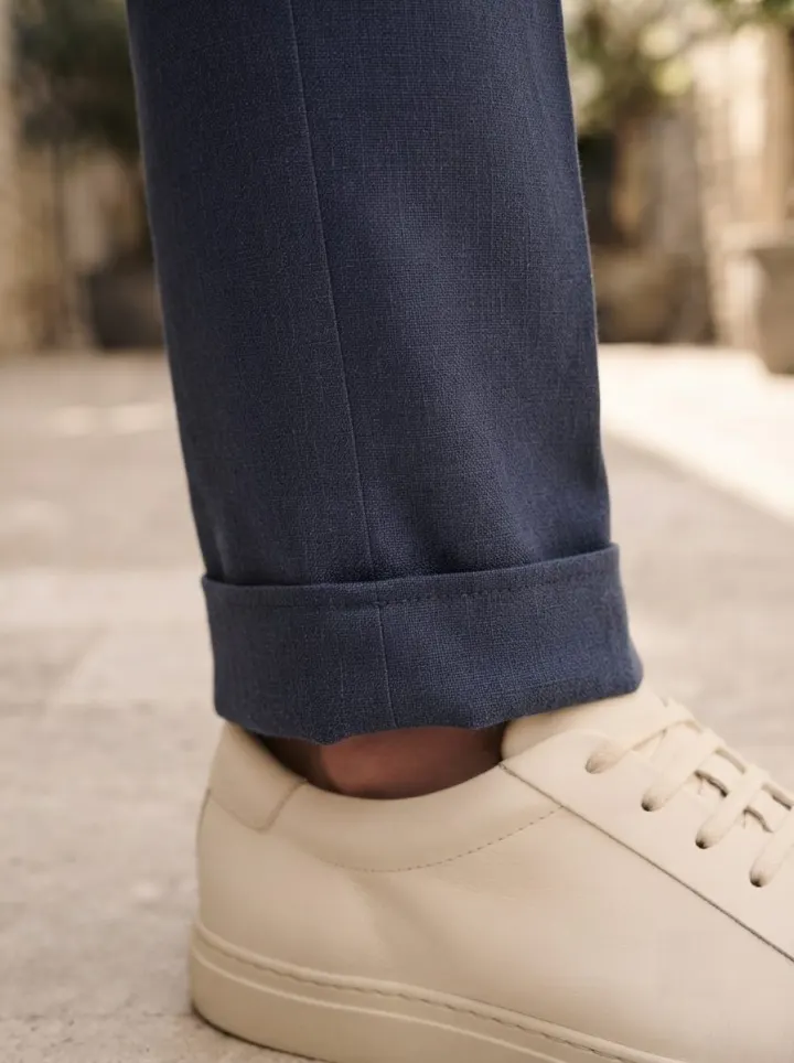 Bemount Portofino Linen Trouser, Navy, hem view in Navy