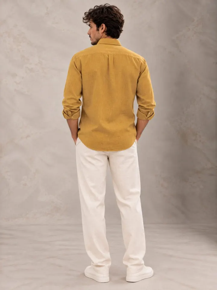 Bemount Bemount Antique Mustard French Linen Shirt in Antique Mustard, back view