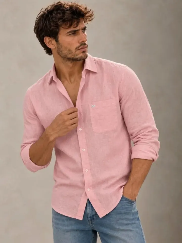 Bemount Bemount Dusty Blush French Linen Shirt in Dusty Blush, front view