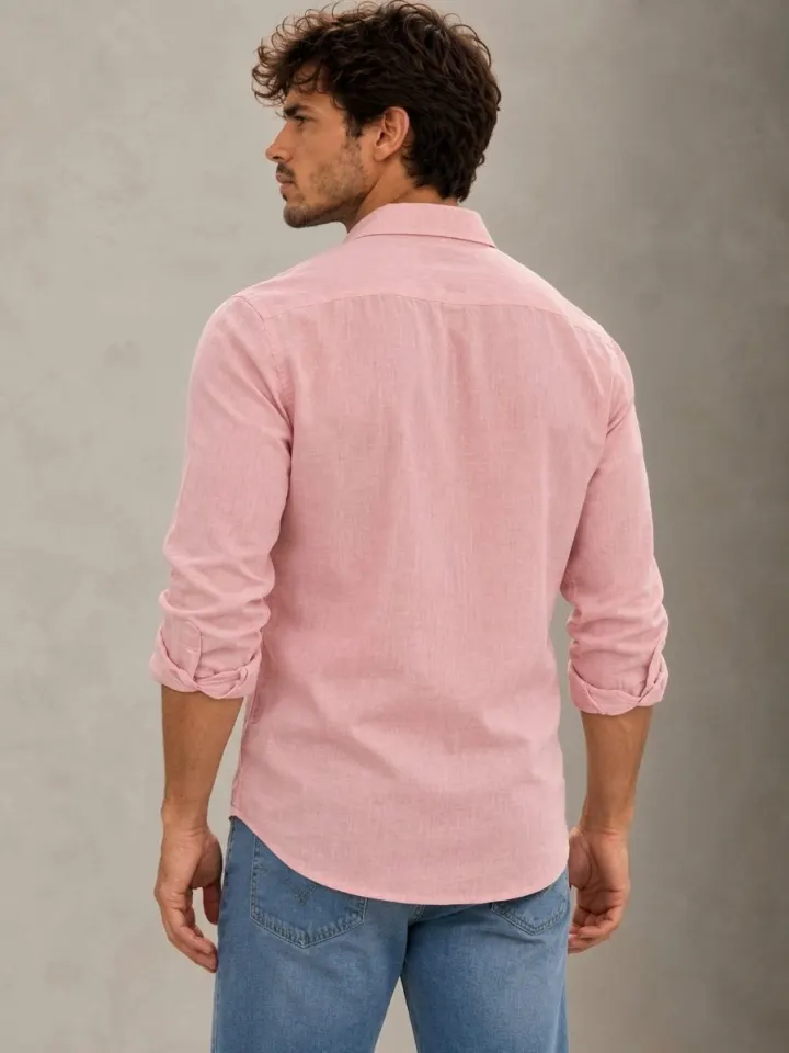 Bemount Bemount Dusty Blush French Linen Shirt in Dusty Blush, back view