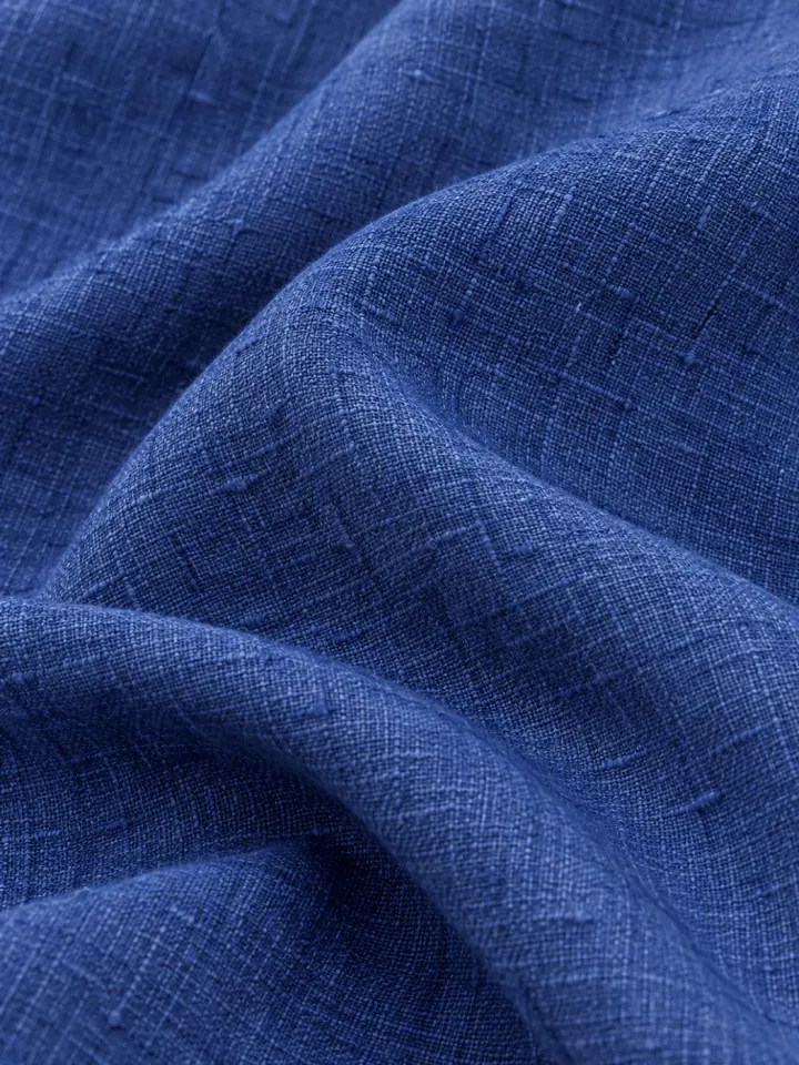 Bemount Bemount French Linen Button-Down Shirt, Indigo Blue in Indigo Blue, collar, cuff and fabric texture
