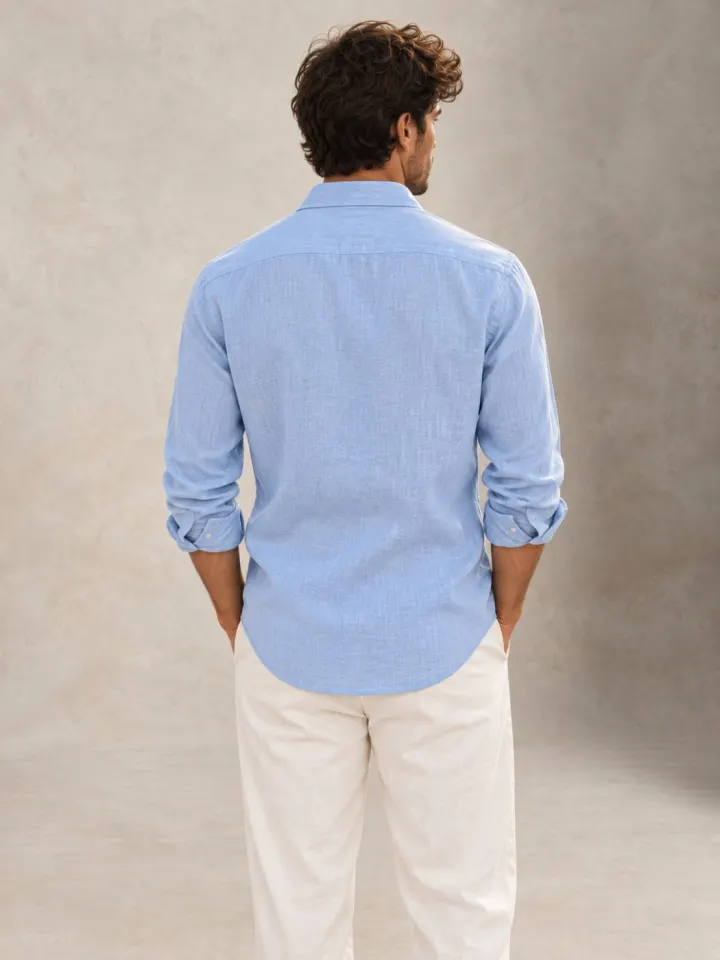 Bemount Bemount Misty Riviera Blue French Linen Shirt in Misty Blue, back view
