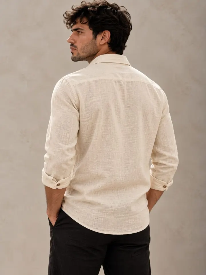 Bemount Bemount Natural Ecru French Linen Shirt in Natural Ecru, back view