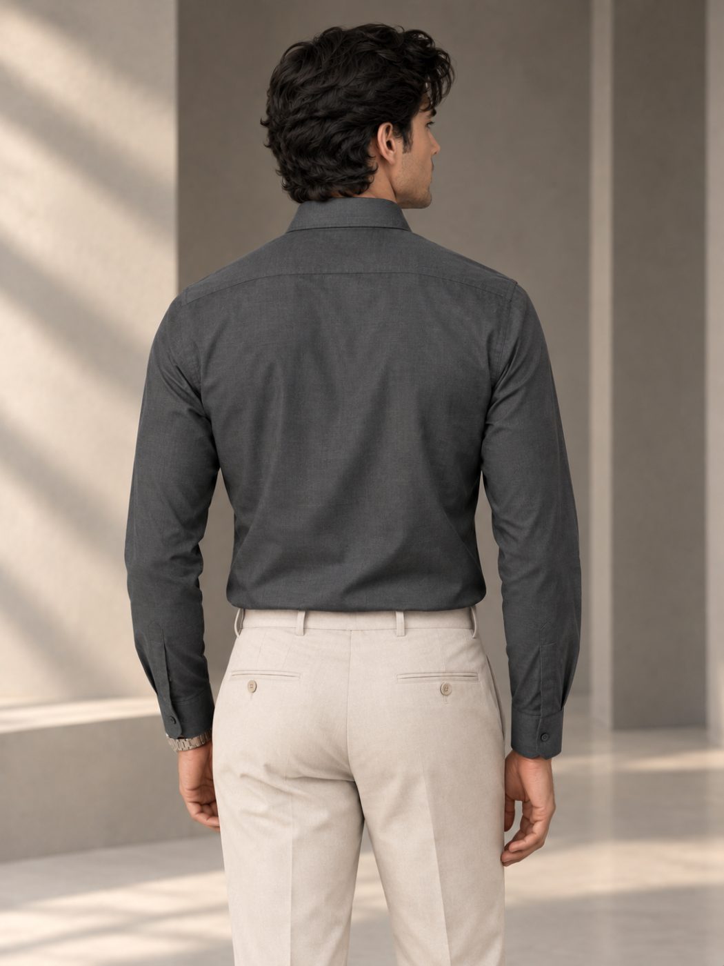 Bemount Bemount Charcoal Grey Oxford Shirt in Charcoal Grey, back view