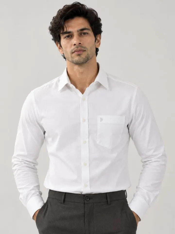 Bemount Bemount Classic White Cotton Oxford Shirt in White, front view