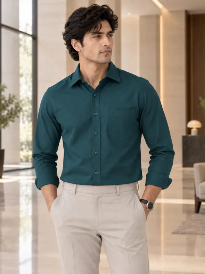 Bemount Bemount Deep Teal Oxford Shirt in Deep Teal, front view