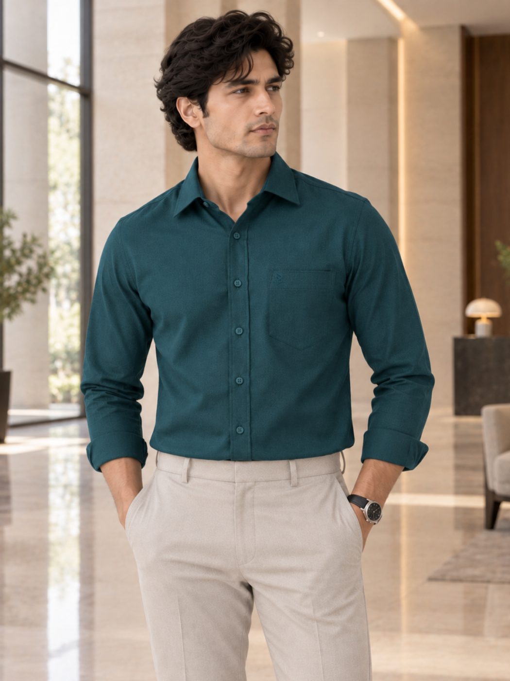 Bemount Bemount Deep Teal Oxford Shirt in Deep Teal, front view
