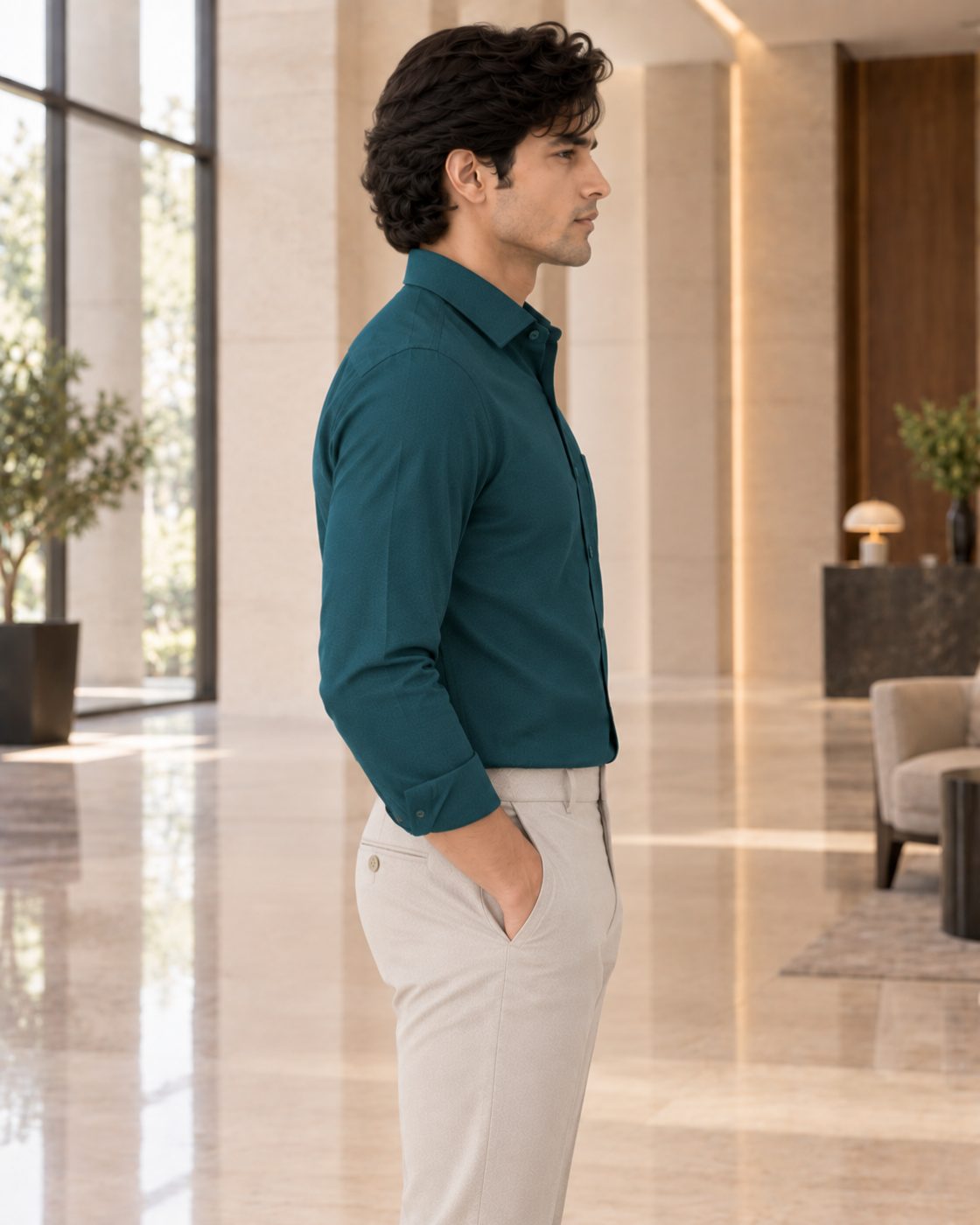 Bemount Bemount Deep Teal Oxford Shirt in Deep Teal, side view