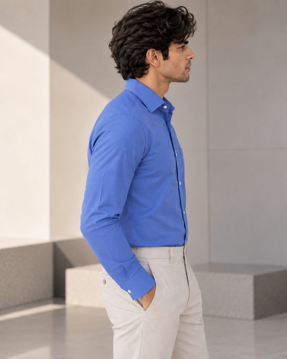 Bemount Bemount French Blue Oxford Shirt in French Blue, side view