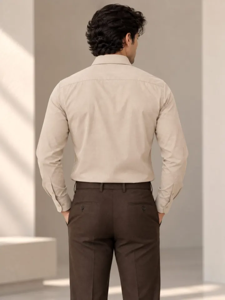 Bemount Bemount Stone Beige Oxford Shirt in Stone Beige, back view