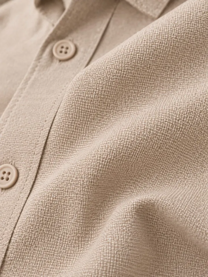 Bemount Bemount Stone Beige Oxford Shirt in Stone Beige, texture closeup view