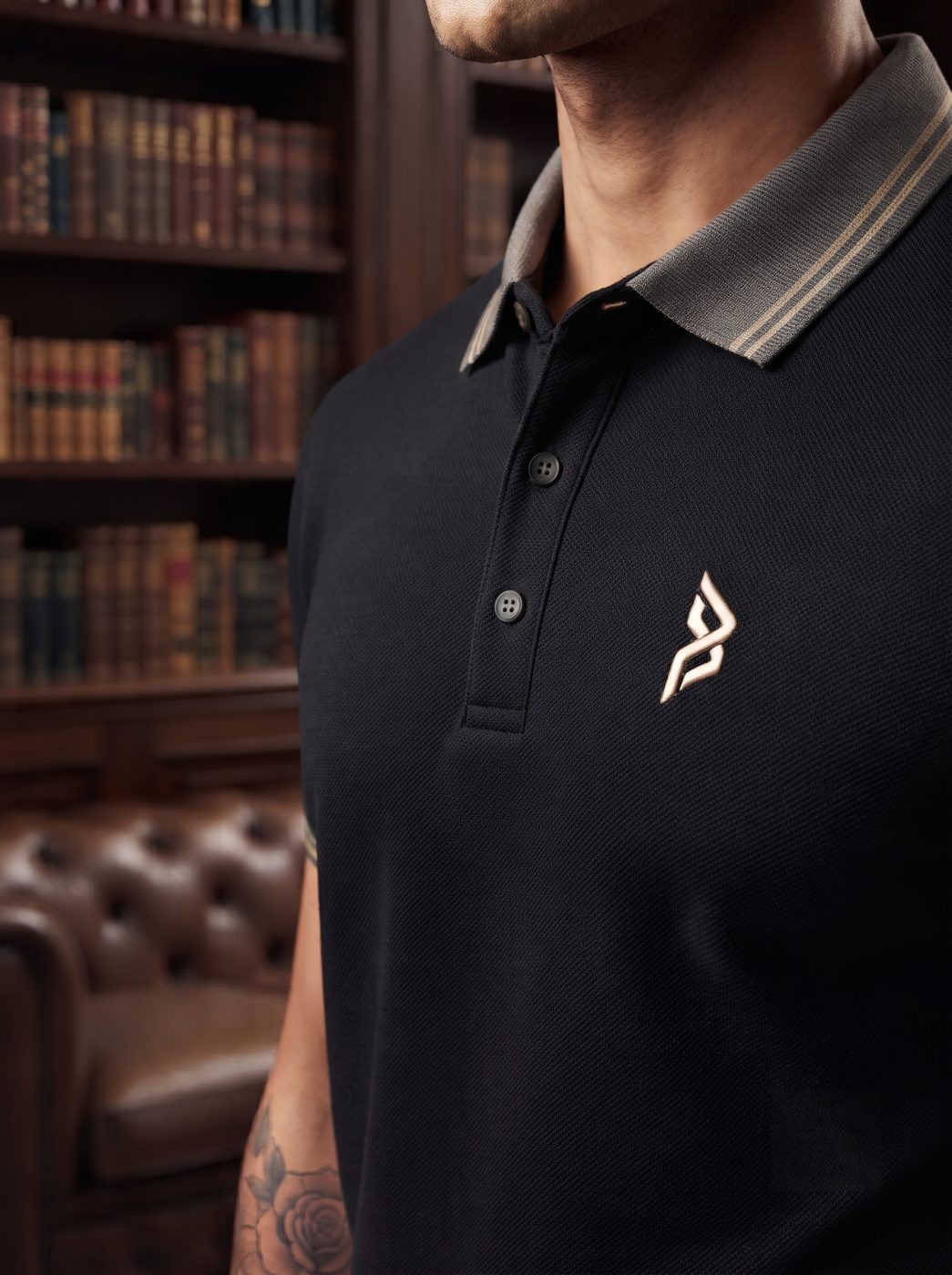 Black Striped Collar Polo