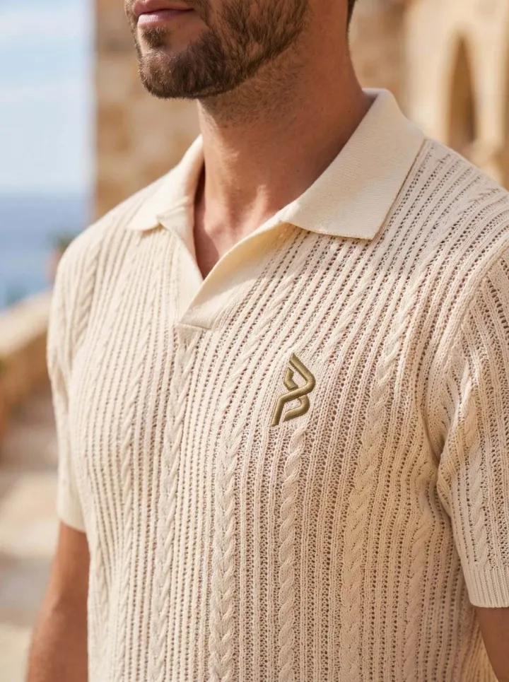 Bemount Cable-Knit Open-Collar Polo