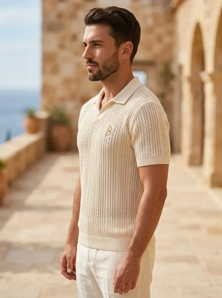 Bemount Cable-Knit Open-Collar Polo