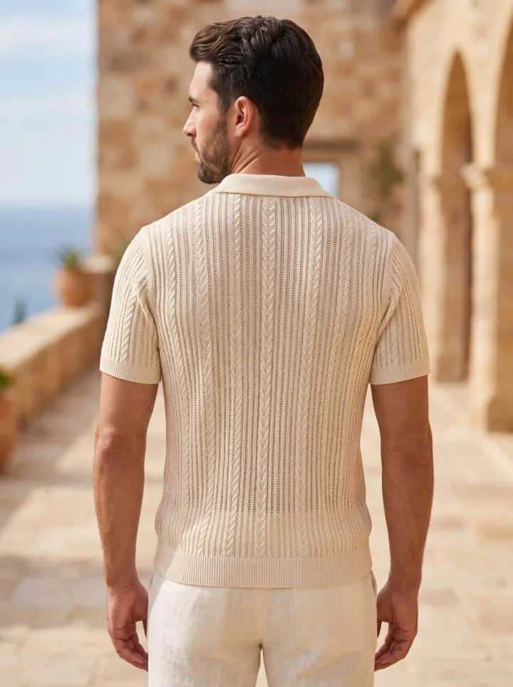 Bemount Cable-Knit Open-Collar Polo