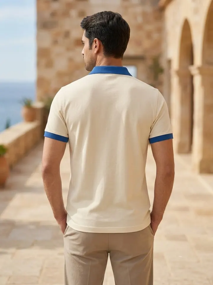 Bemount Cream & Sky-Blue Pocket Polo