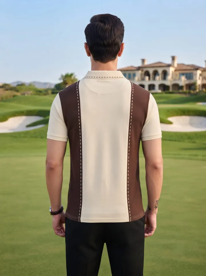 Bemount Cream & Brown Diagonal Panel Polo