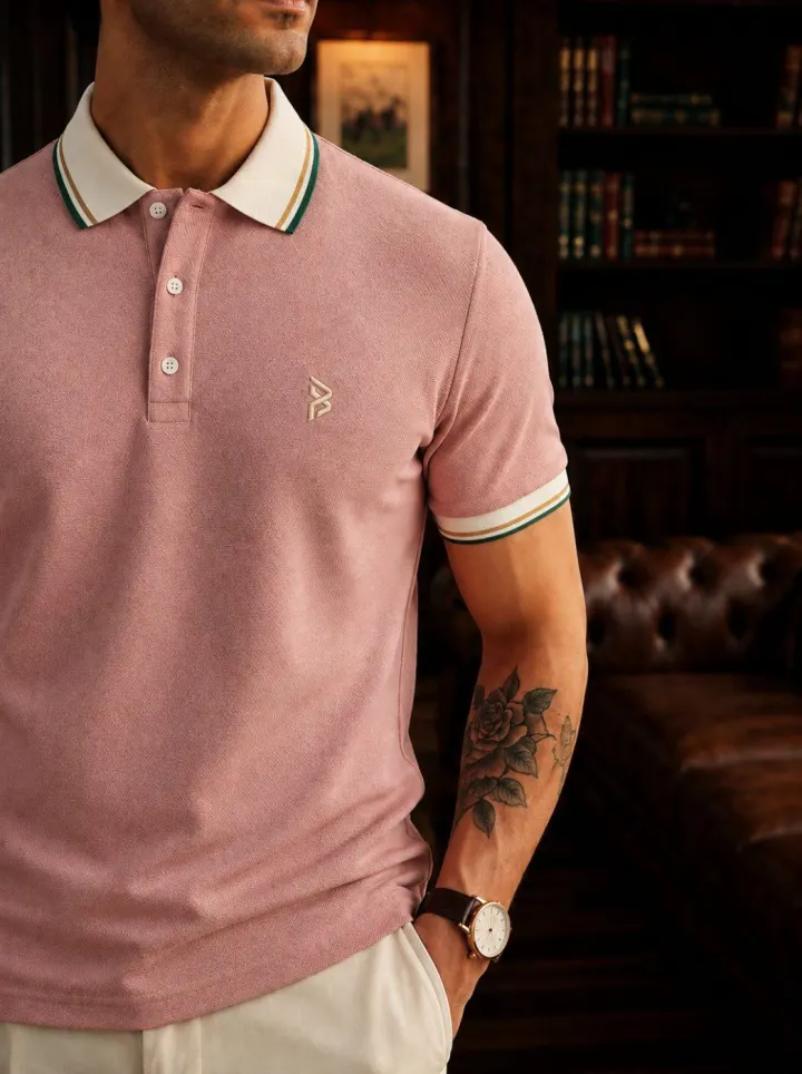 Bemount Dusty Rose Striped Collar Polo