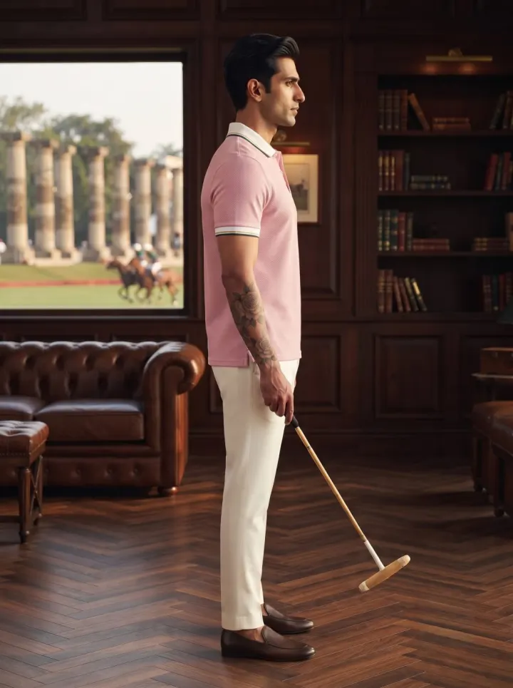 Bemount Dusty Rose Striped Collar Polo