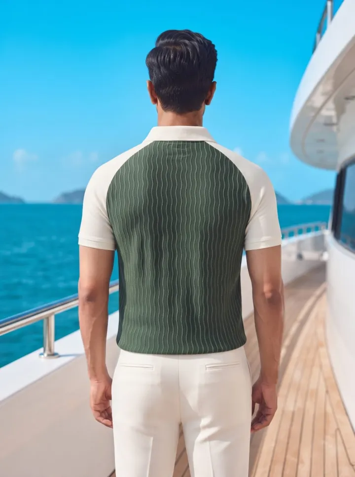 Bemount Green Raglan Pinstripe Polo