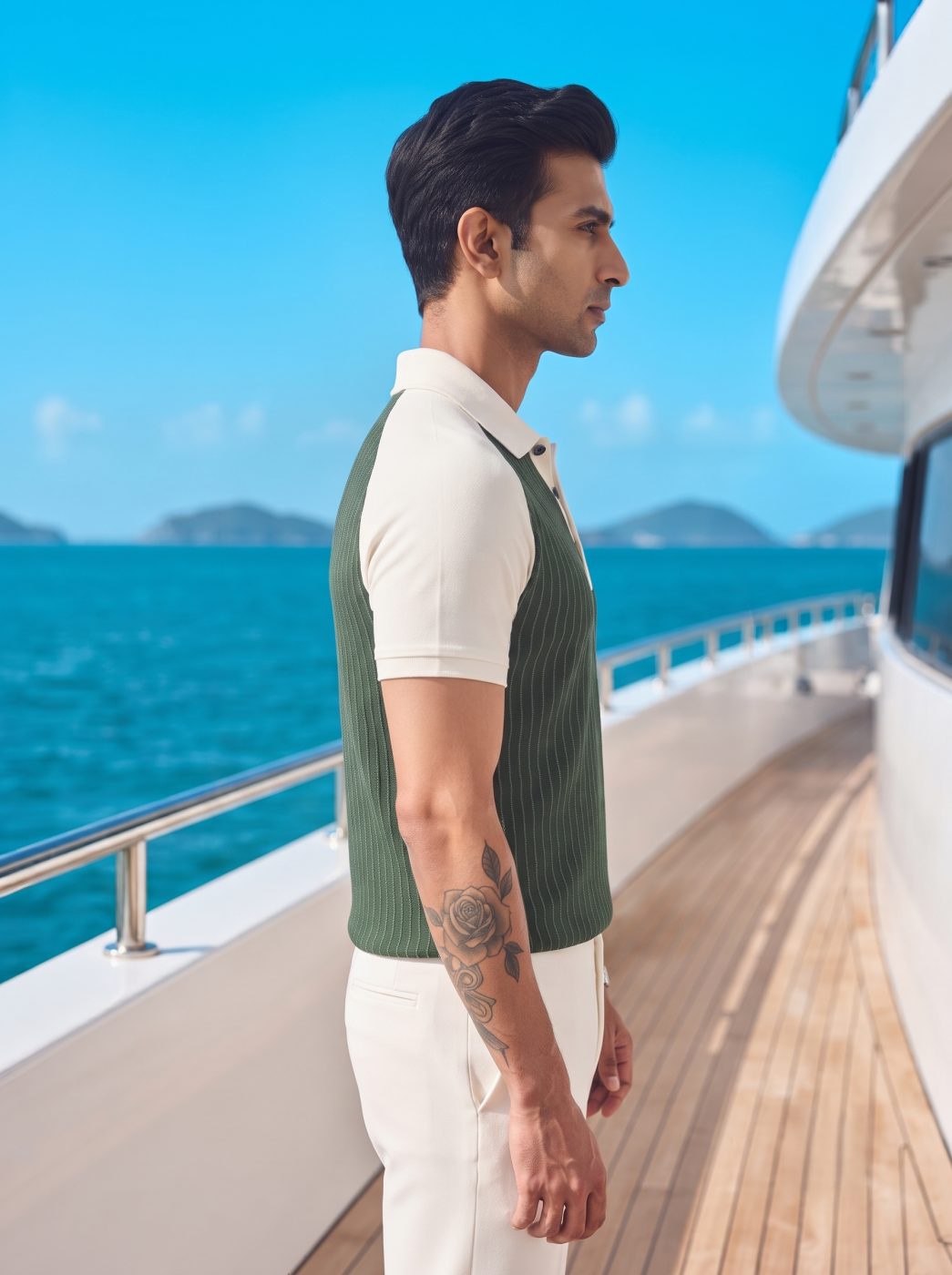 Green Raglan Pinstripe Polo