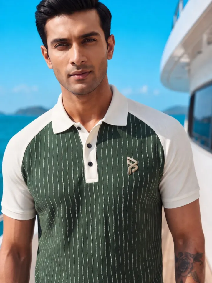 Bemount Green Raglan Pinstripe Polo