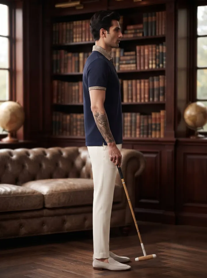 Bemount Navy Diamond Collar Polo