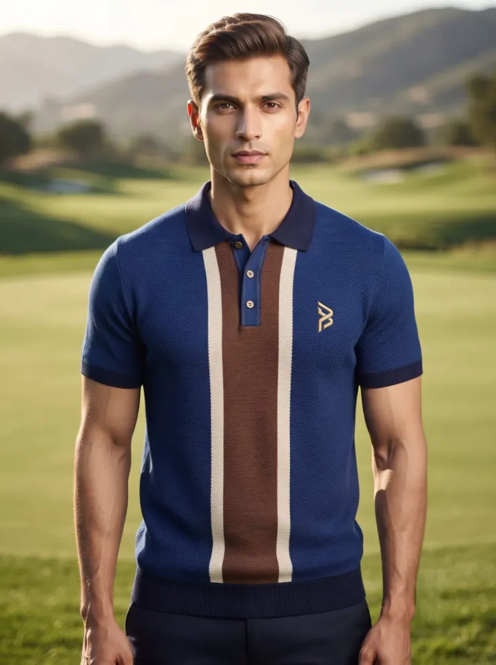 Bemount Navy Placket Stripe Polo