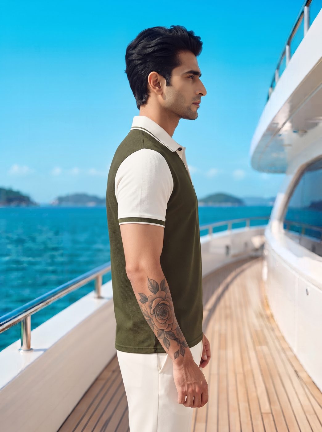 Olive Raglan Colorblock Polo