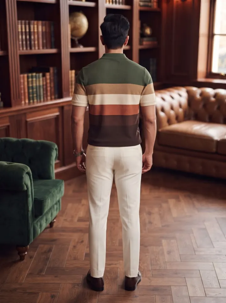 Rugby Stripe Zip Polo