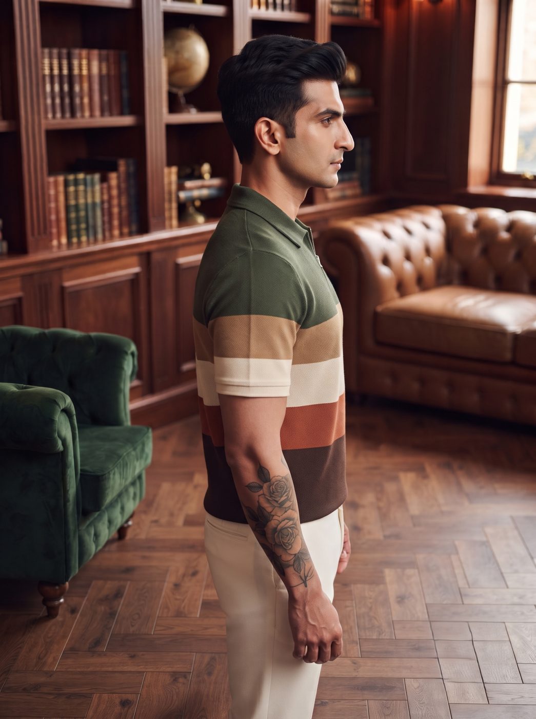 Rugby Stripe Zip Polo