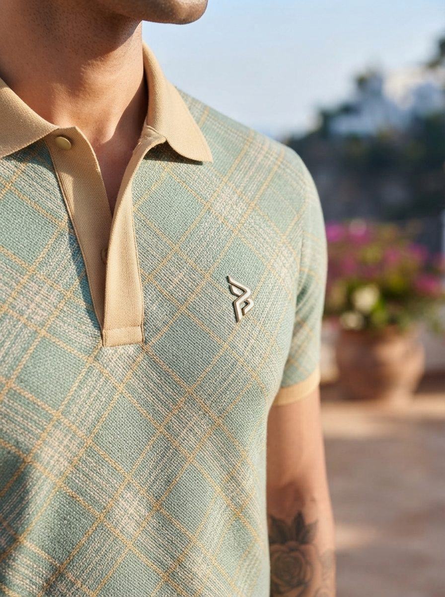 Sage Windowpane Snap Polo