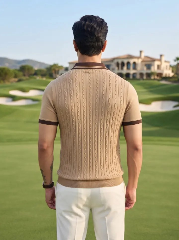 Bemount Tan Cable-Knit Polo