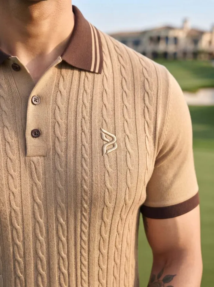 Bemount Tan Cable-Knit Polo
