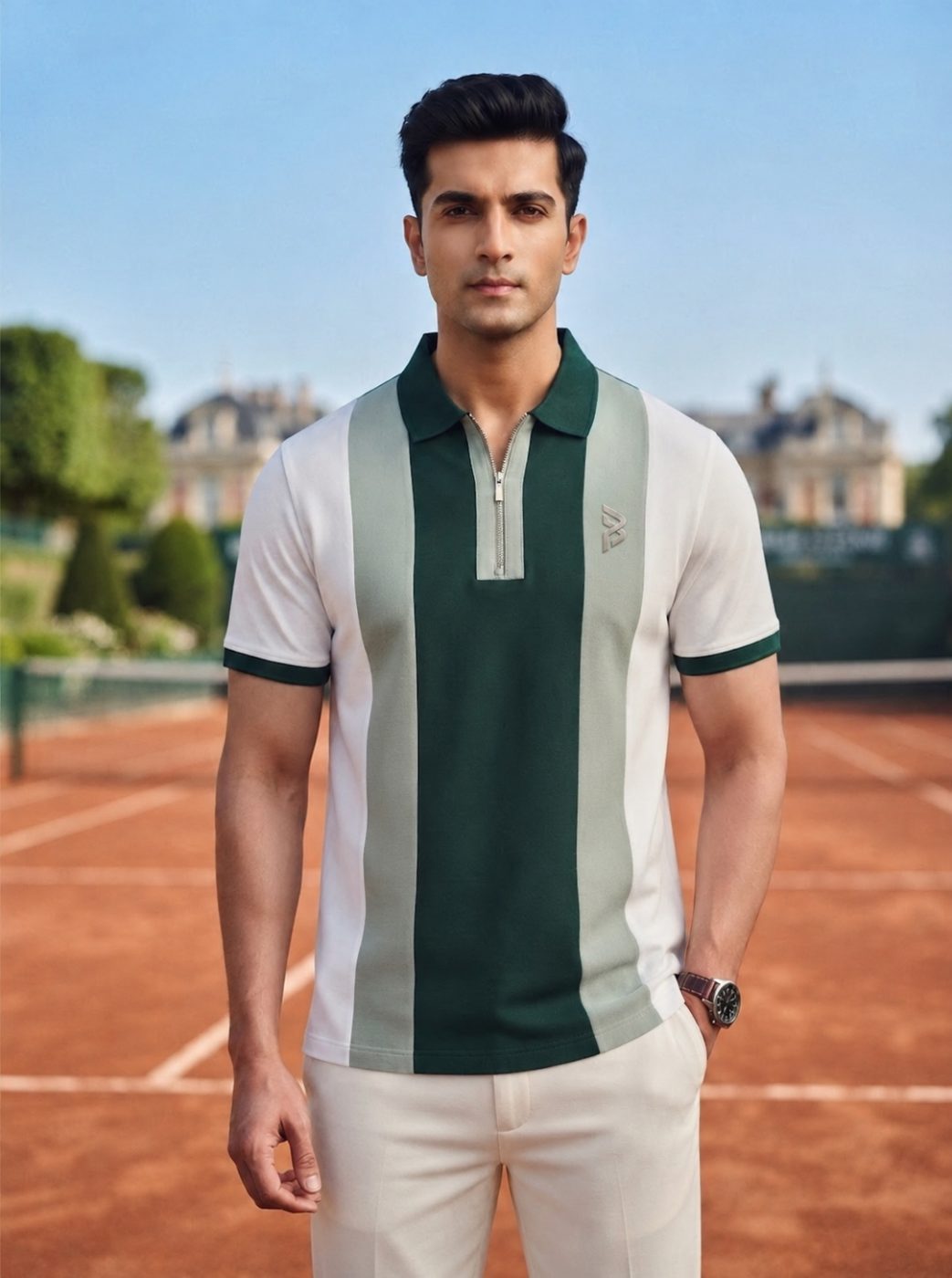 Zip-Placket Colorblock Polo