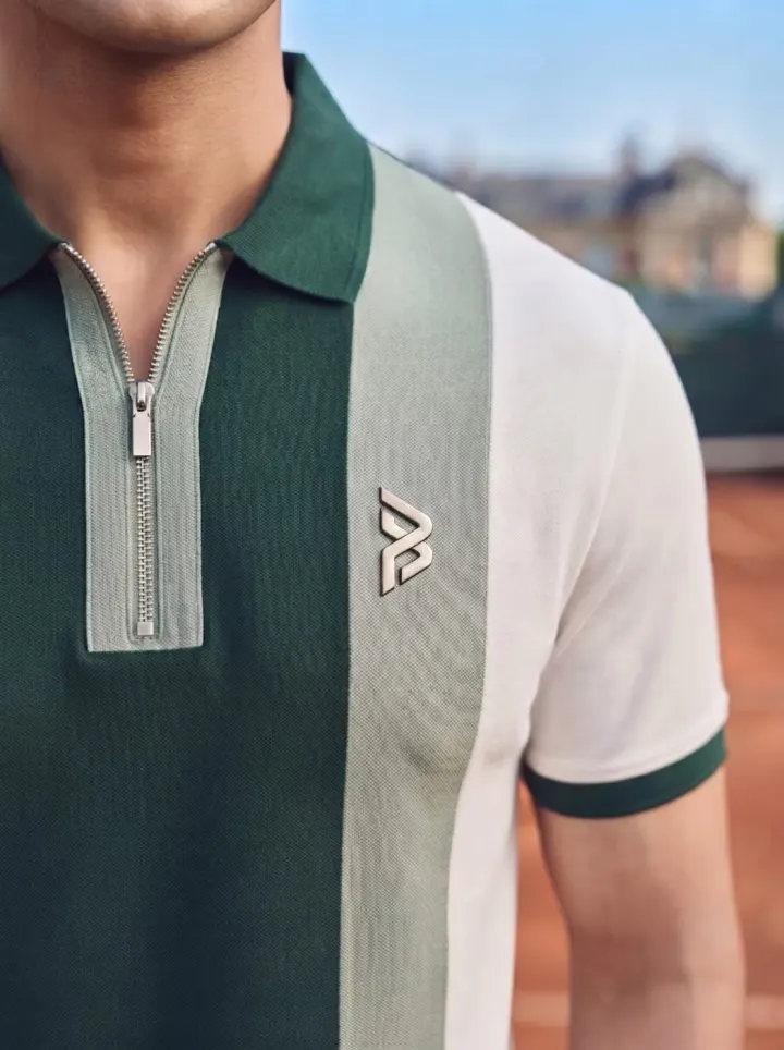 Bemount Zip-Placket Colorblock Polo