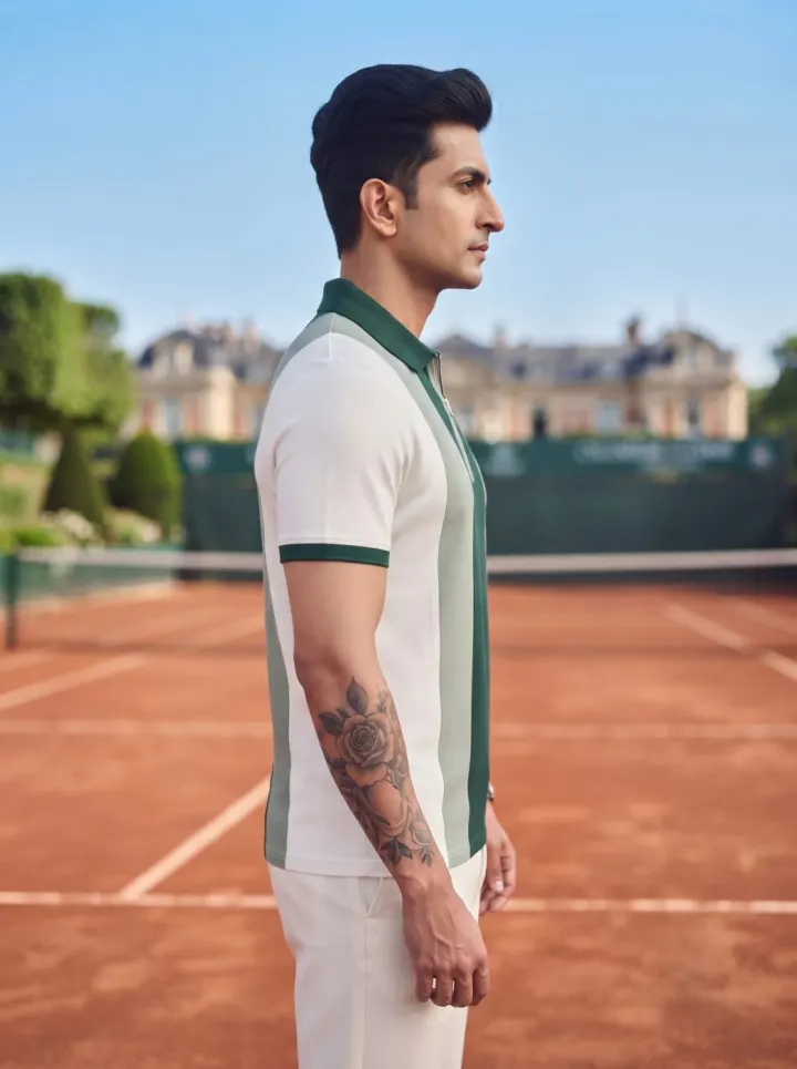 Bemount Zip-Placket Colorblock Polo