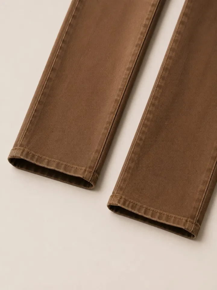 Bemount Bemount Over-Dyed Earth Tone Regular Jeans in Earth Brown, hem view