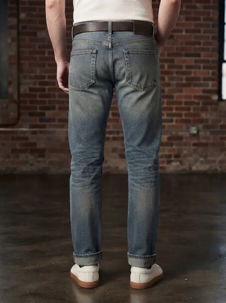 Bemount Bemount Stonewash Vintage Regular Jeans in Stonewash Blue, back view