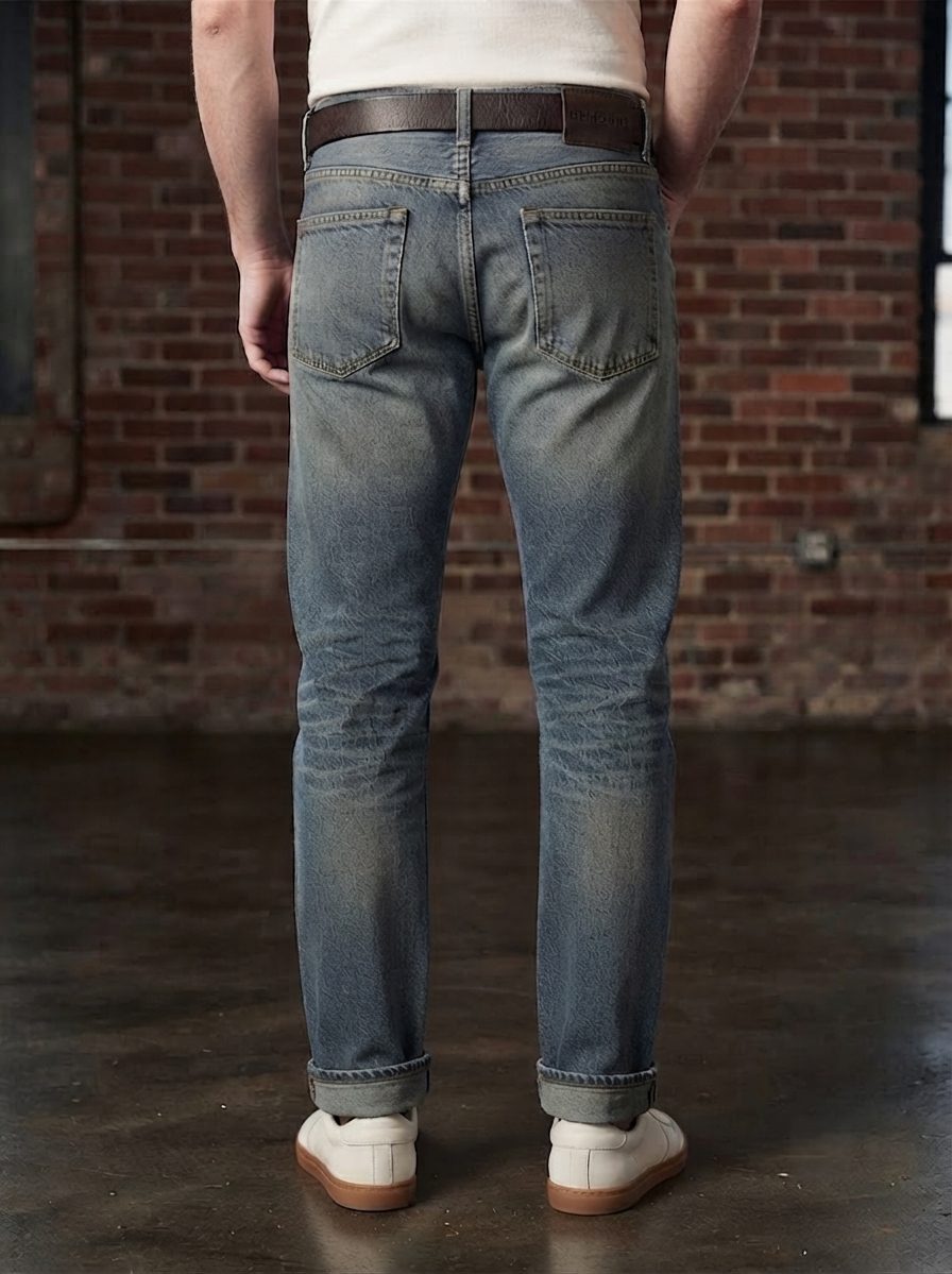 Bemount Bemount Stonewash Vintage Regular Jeans in Stonewash Blue, back view