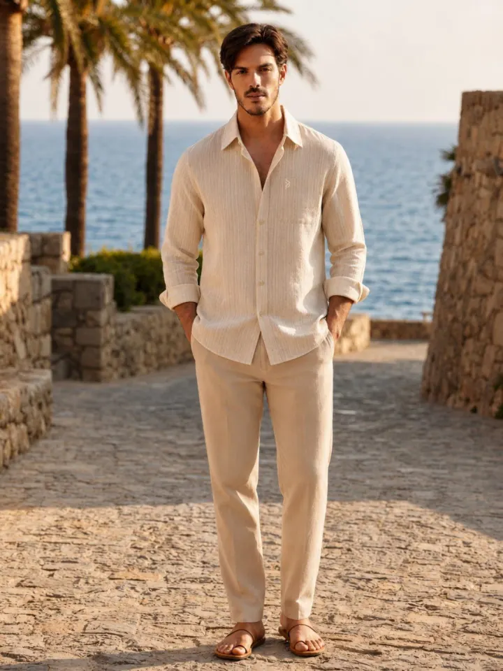 Bemount Cream Beige Linen-Cotton Shirt