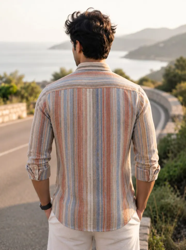 Linen-Cotton Multicolor Stripe Shirt