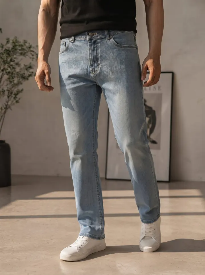 Bemount Bemount 90s Vintage Light Blue Straight Jeans in Vintage Light Blue, front view