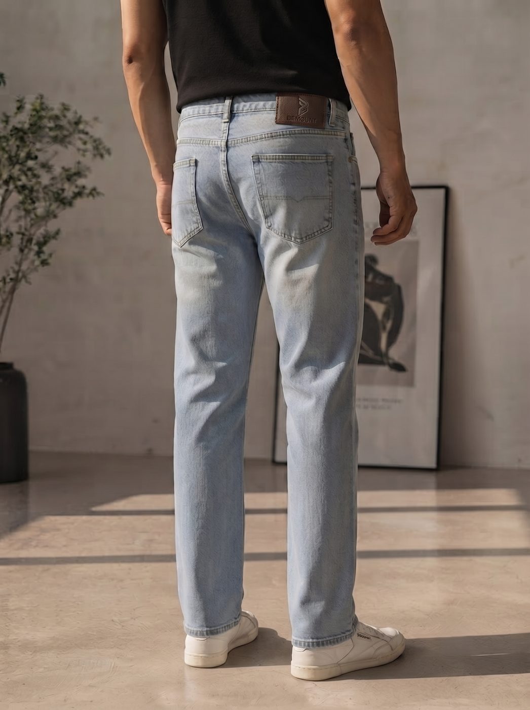 Bemount Bemount 90s Vintage Light Blue Straight Jeans in Vintage Light Blue, back view